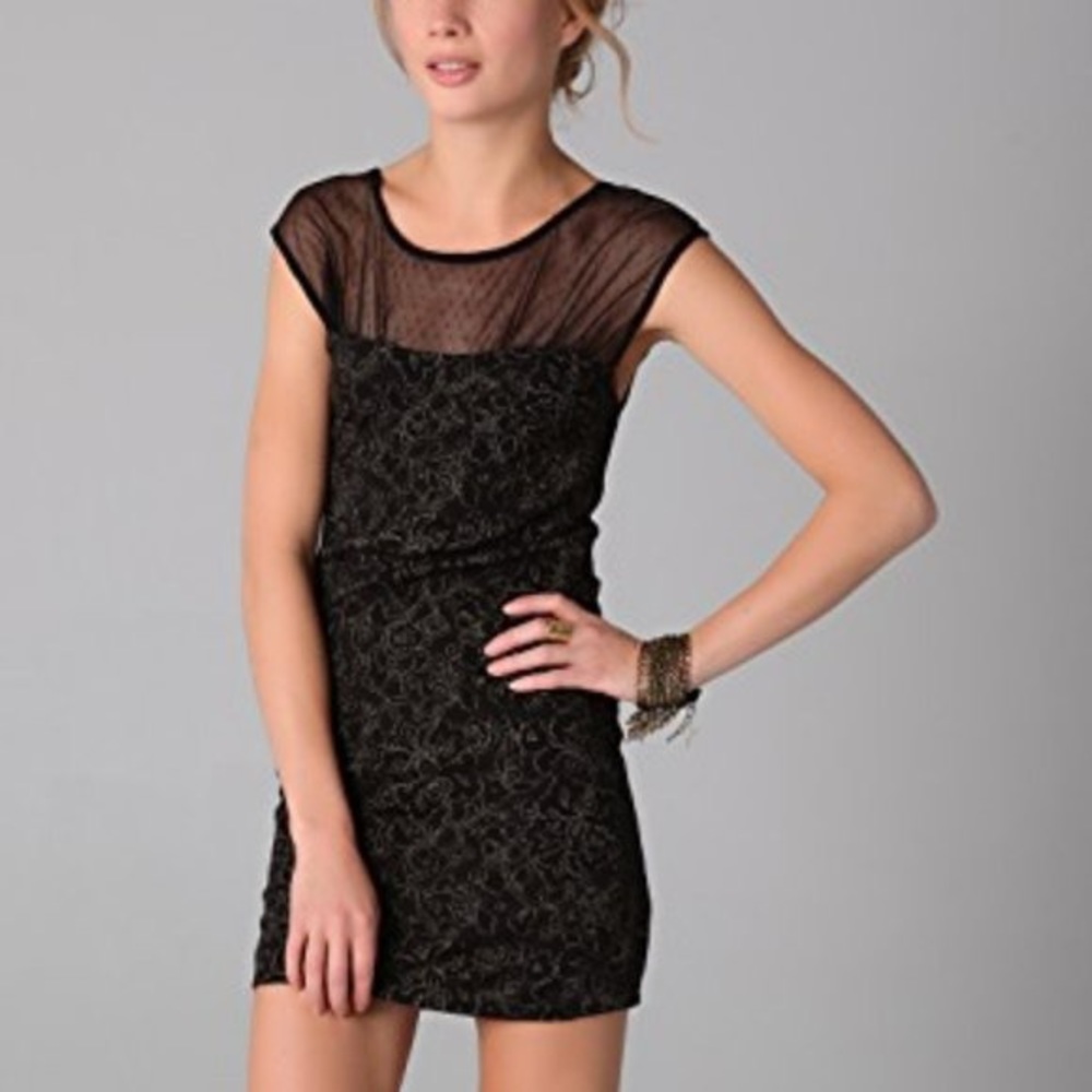 Free People Black Gold Floral Mini Dress - Small
